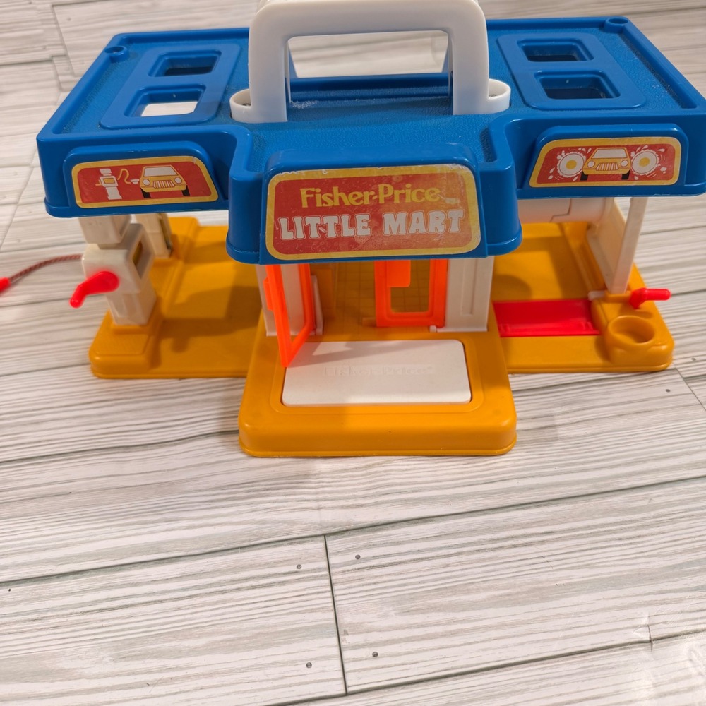 Vintage Fisher Price Little Mart Gas Station Car Wash Playset Blue Yellow 1990s